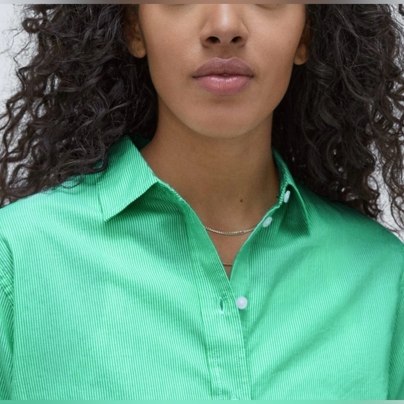 NWT Everlane Mint Pinstriped The Silky Cotton Relaxed Shirt, Oversized, Size 0 - Picture 5 of 14